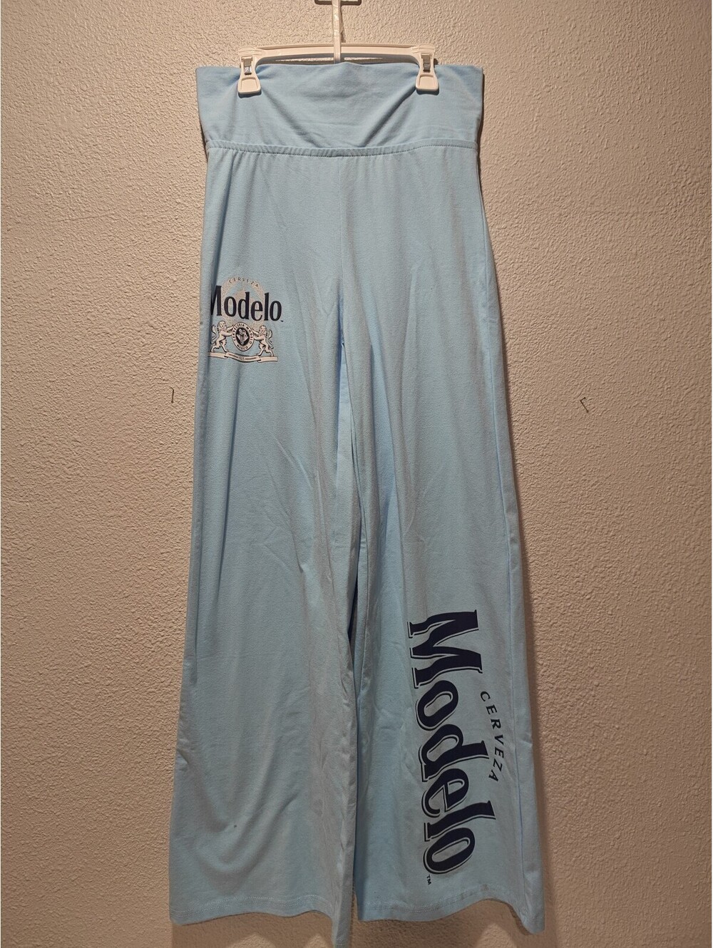 Modelo Light Blue Wide Leg Pants with Logo Print